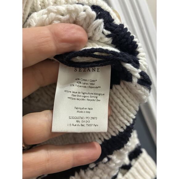 Sezane Sean Cardigan Knitted White And Navy Size XSmall - Picture 4 of 9
